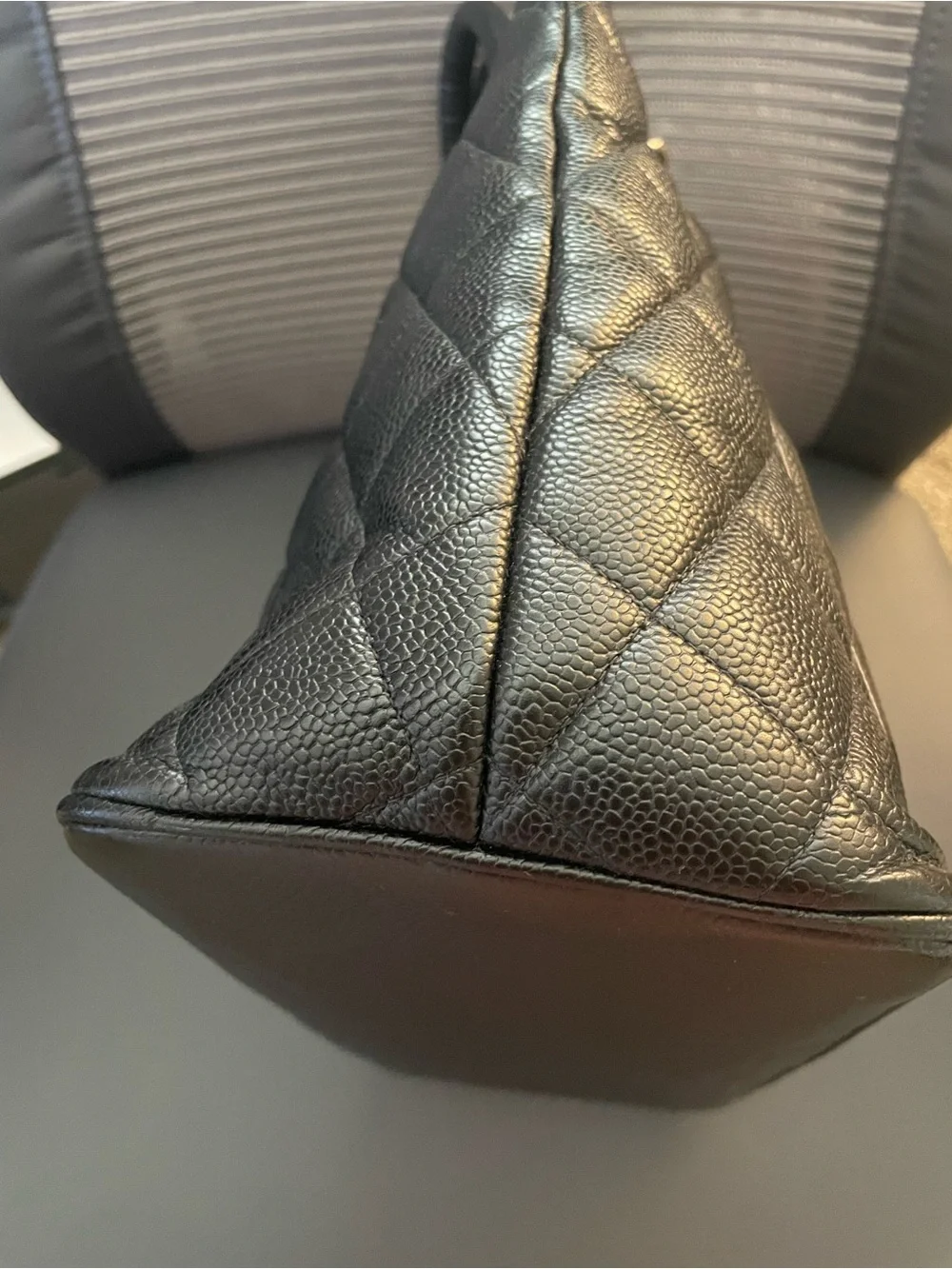 CHANEL Black Quilted Leather Tote with Large CC Motif and Charm